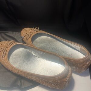 Donald J. Pliner Brown Suede Flats with Perforated Detailing